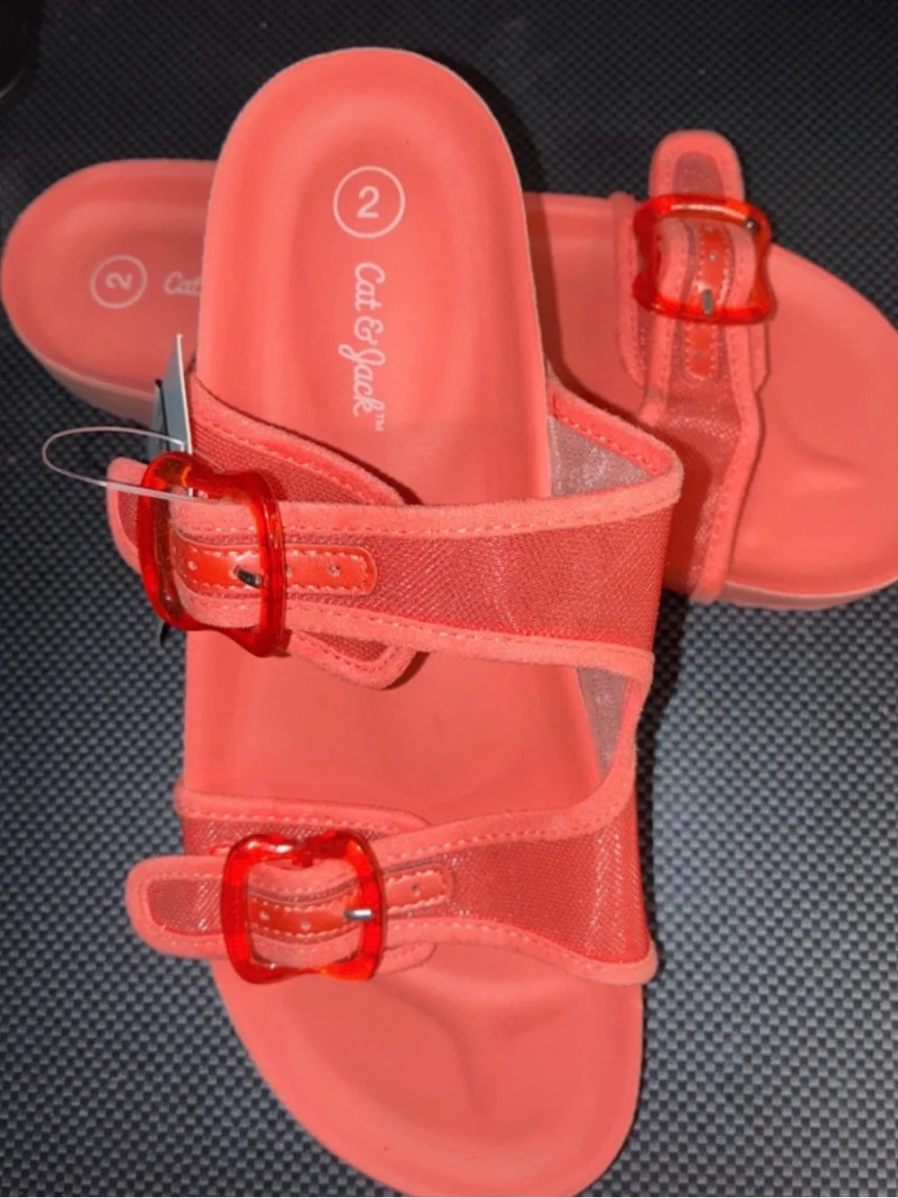 Cat & Jack Coral Slide Sandals with Translucent Buckles